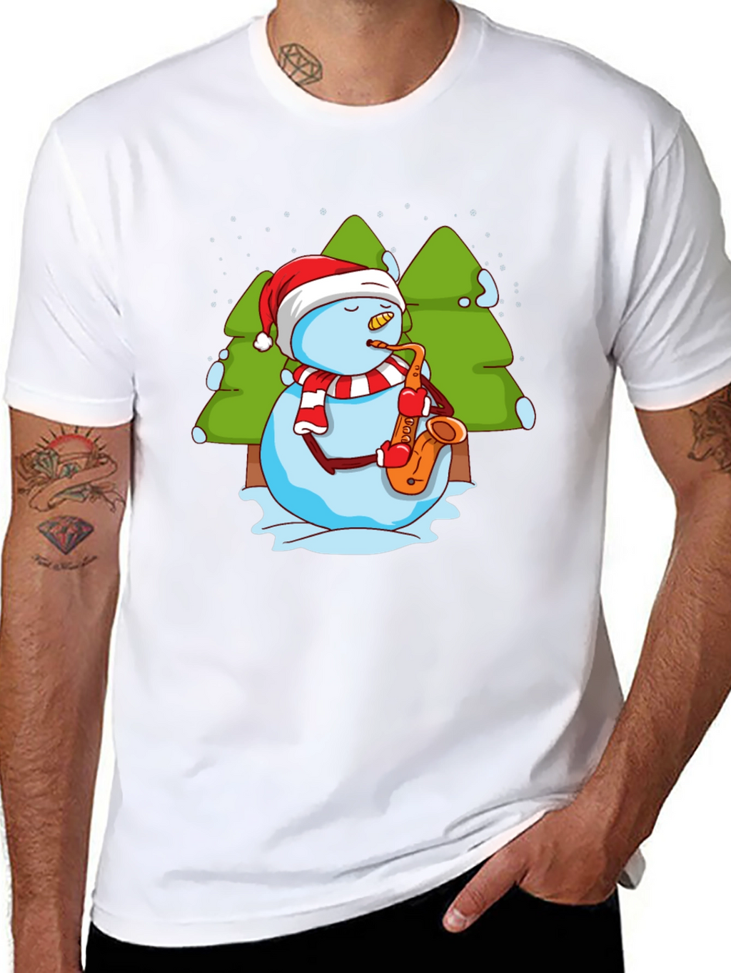 Snowman Saxophone Christmas T-Shirt