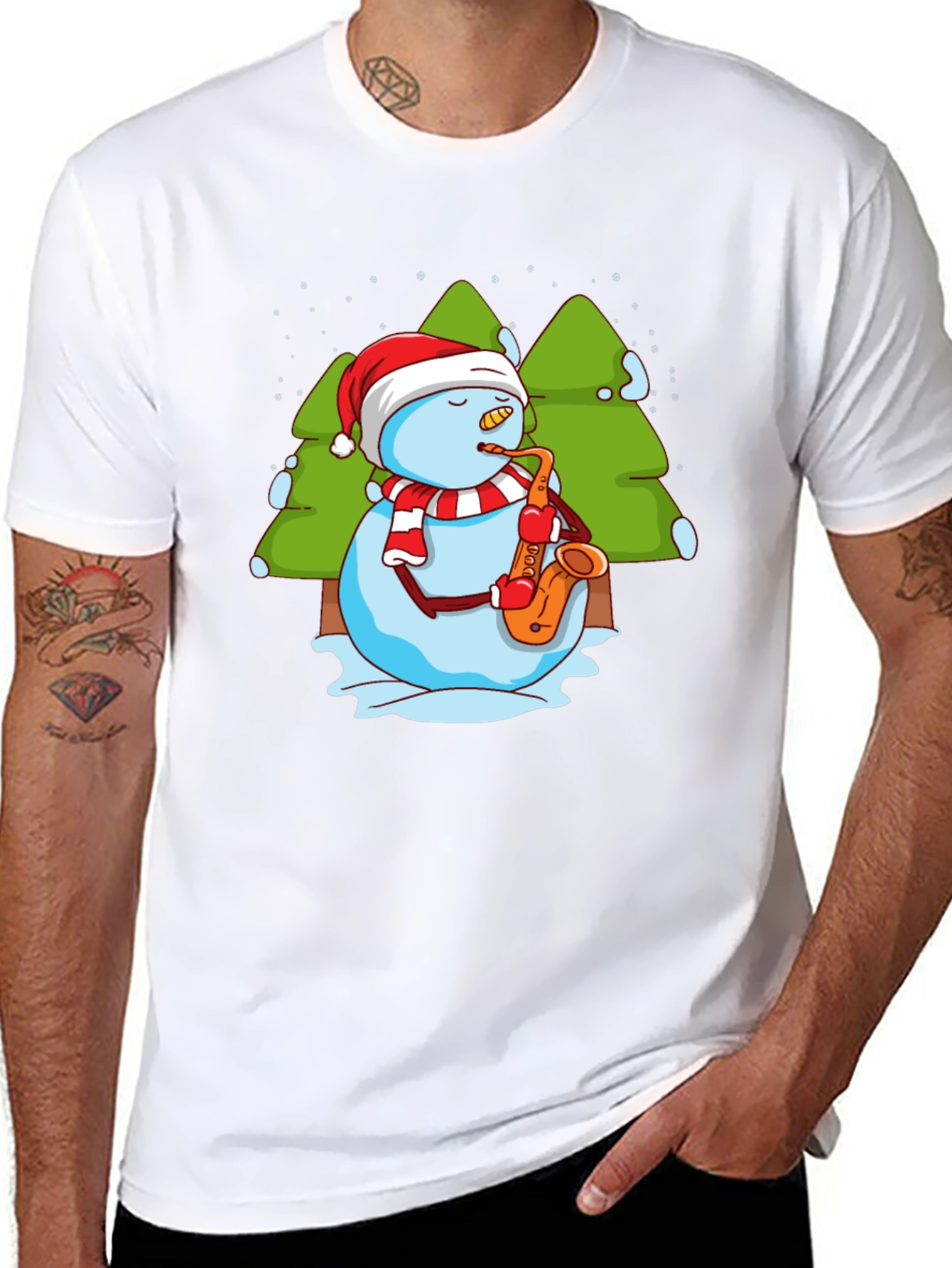 Snowman Saxophone Christmas T-Shirt