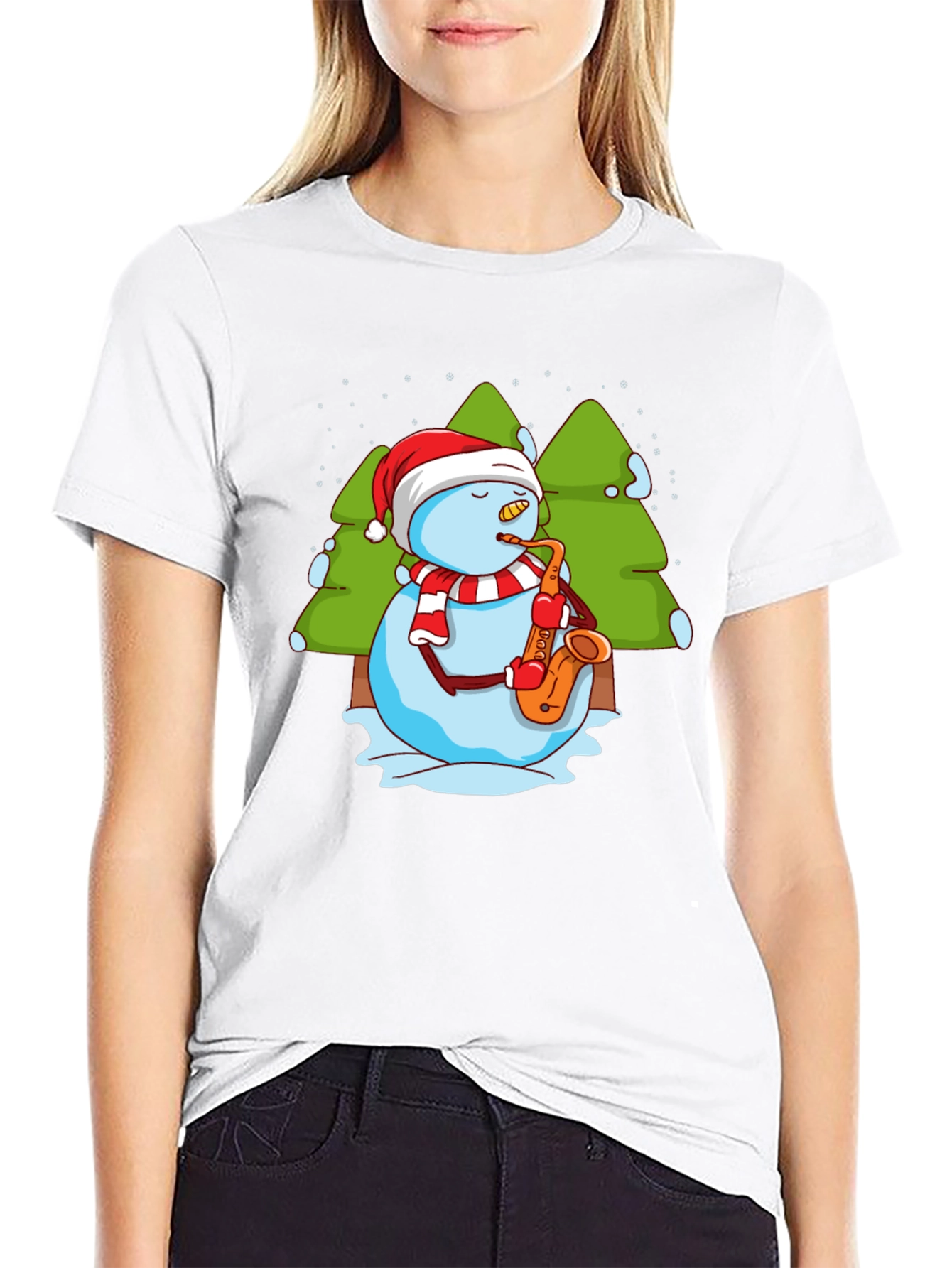 Snowman Saxophone Christmas T-Shirt