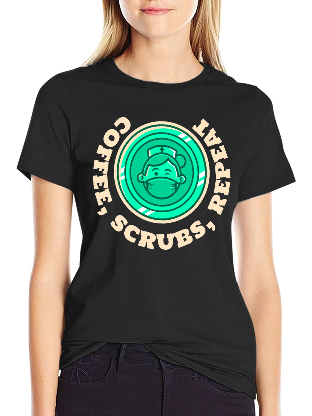 Coffee Scrubs Repeat Graphic T-Shirt