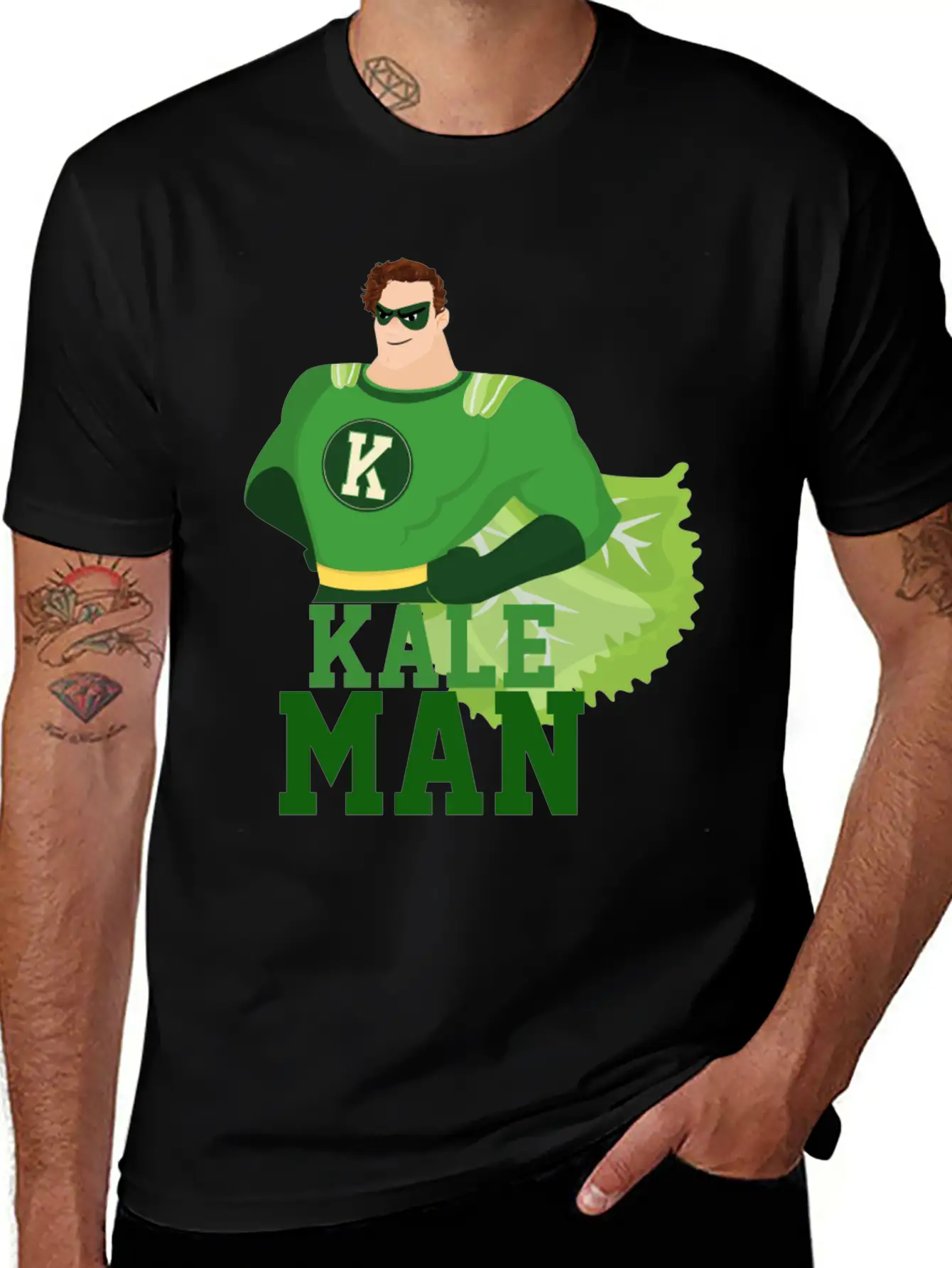 KaleMan Superhero Kale Art For Vegans On A Diet Dark Breathable Soft Cotton T-Shirt – Timeless Casual Look