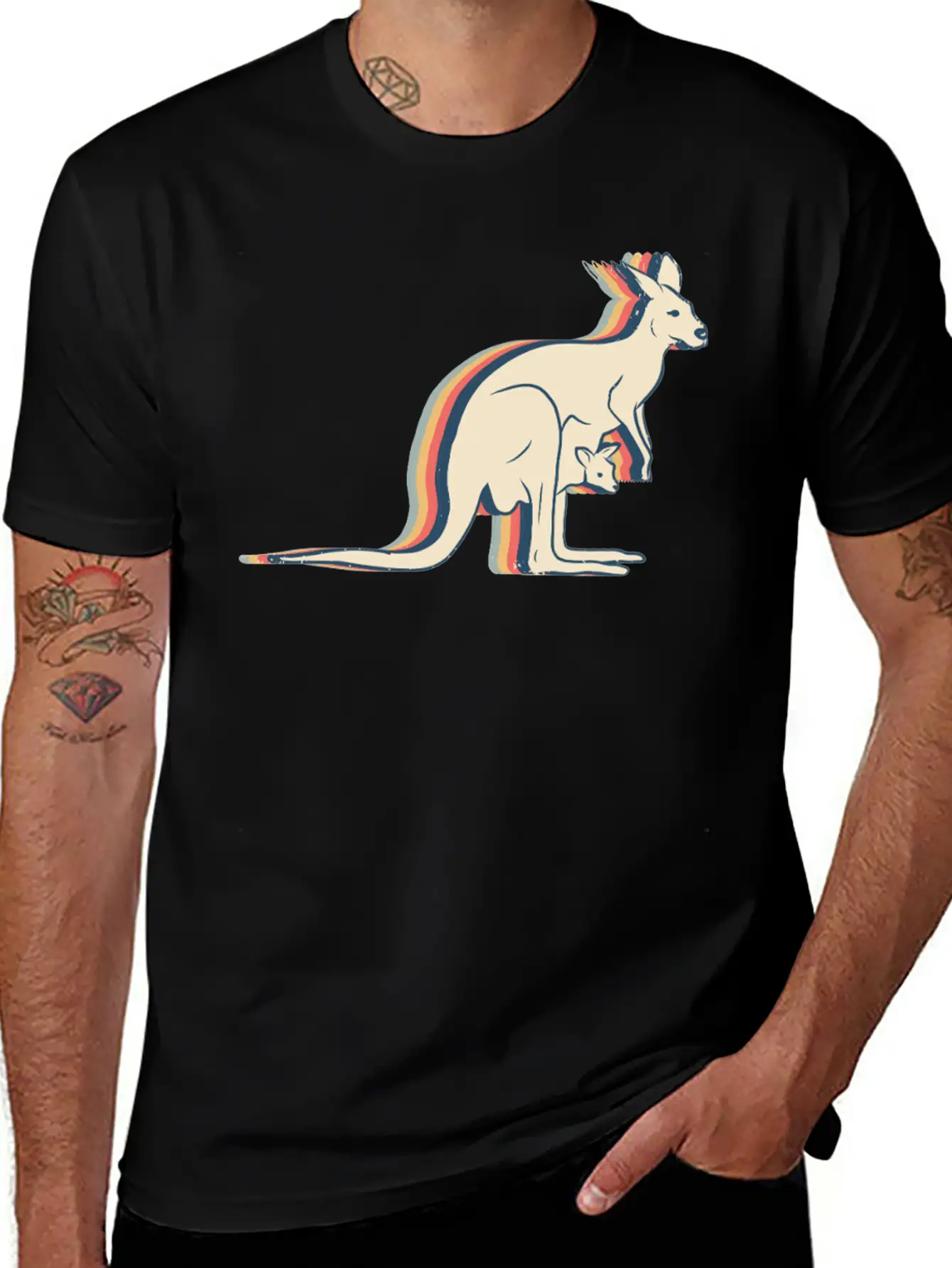 Kangaroo Australia Retro Line Art Breathable Soft Cotton T-Shirt – Timeless Casual Look