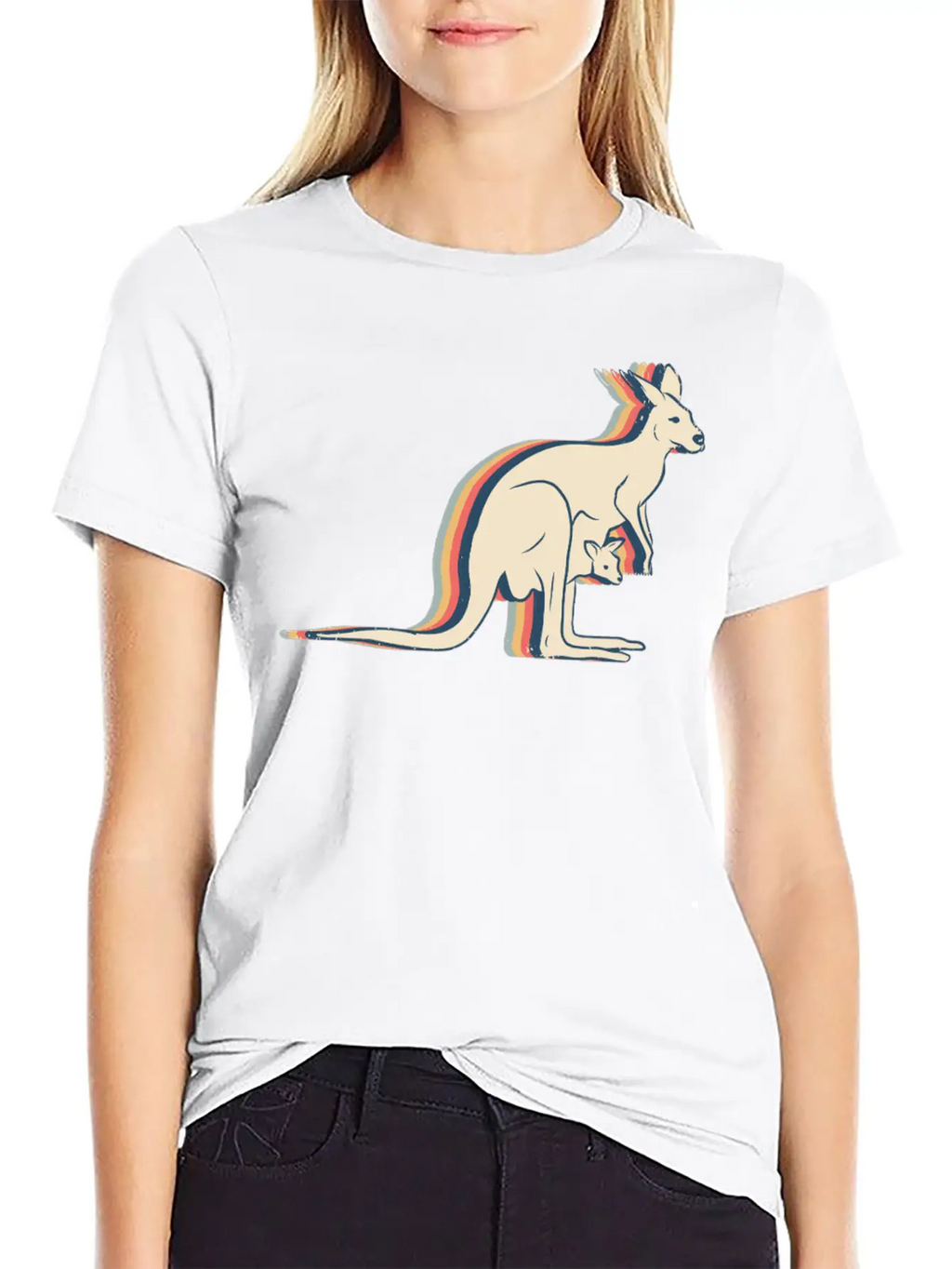 Kangaroo Australia Retro Line Art Breathable Soft Cotton T-Shirt – Timeless Casual Look