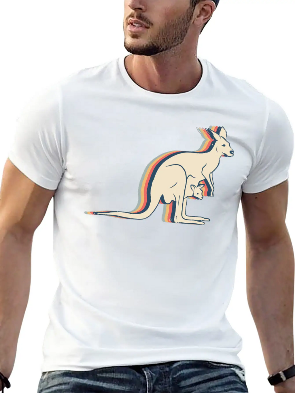 Kangaroo Australia Retro Line Art Breathable Soft Cotton T-Shirt – Timeless Casual Look