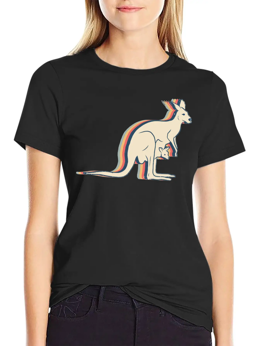 Kangaroo Australia Retro Line Art Breathable Soft Cotton T-Shirt – Timeless Casual Look