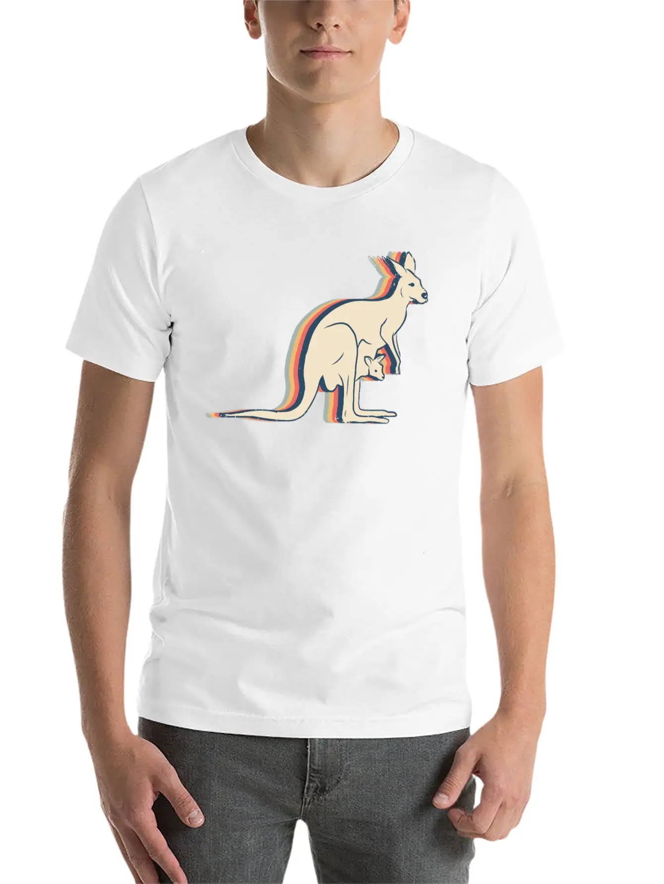Kangaroo Australia Retro Line Art Breathable Soft Cotton T-Shirt – Timeless Casual Look