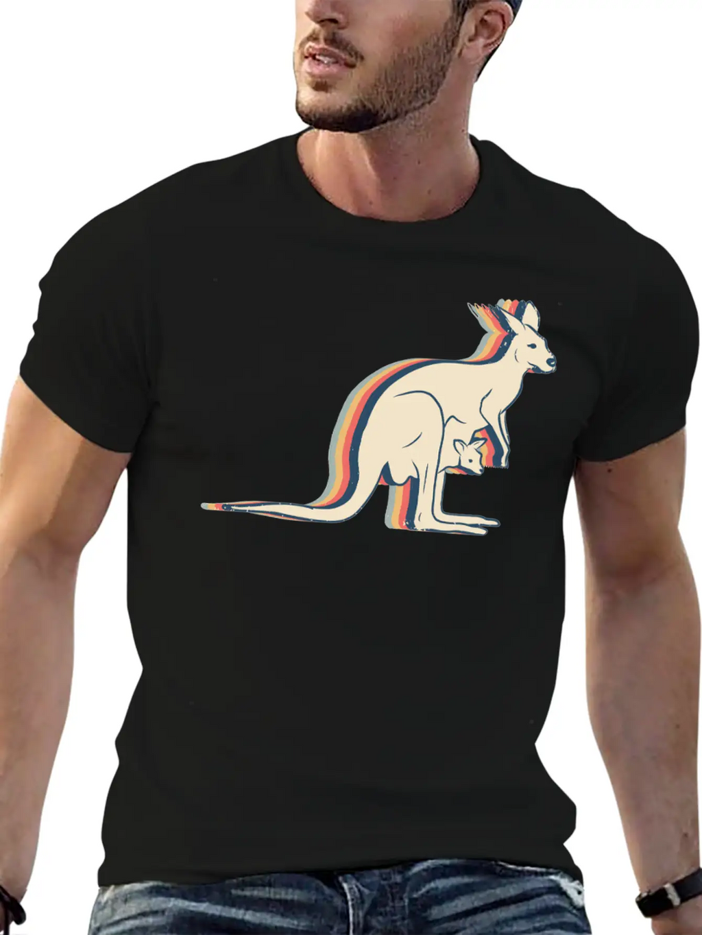 Kangaroo Australia Retro Line Art Breathable Soft Cotton T-Shirt – Timeless Casual Look