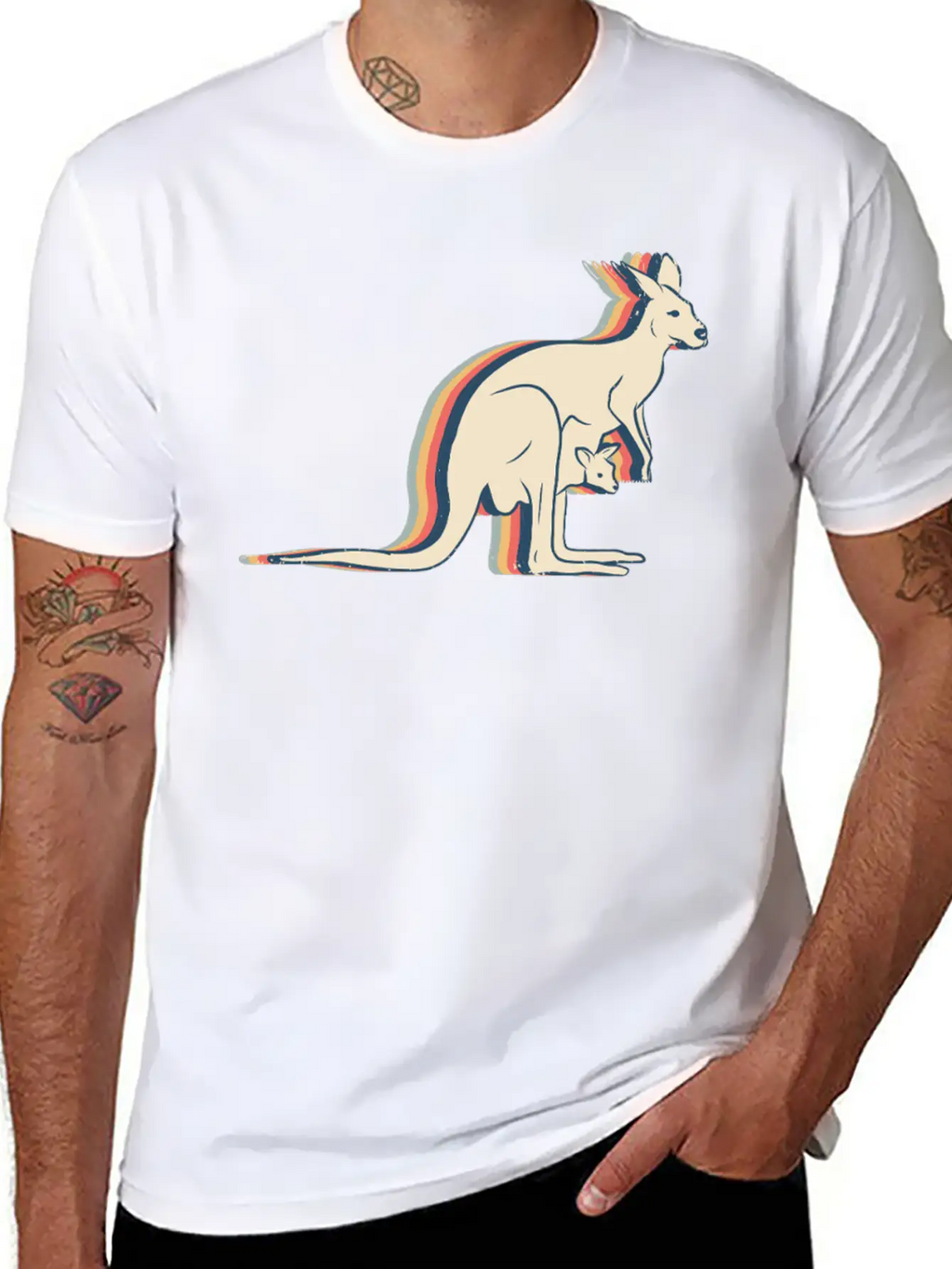 Kangaroo Australia Retro Line Art Breathable Soft Cotton T-Shirt – Timeless Casual Look