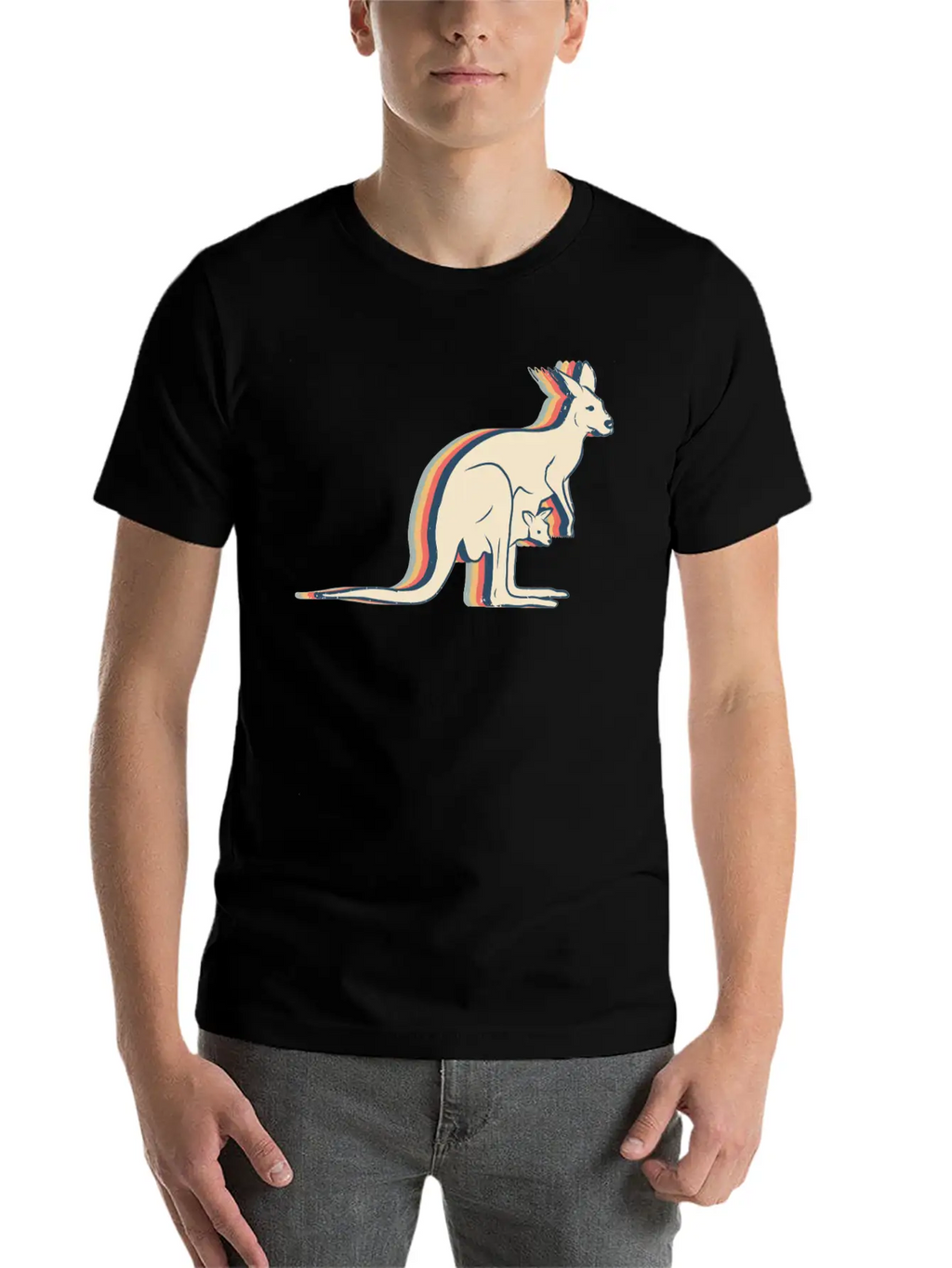 Kangaroo Australia Retro Line Art Breathable Soft Cotton T-Shirt – Timeless Casual Look