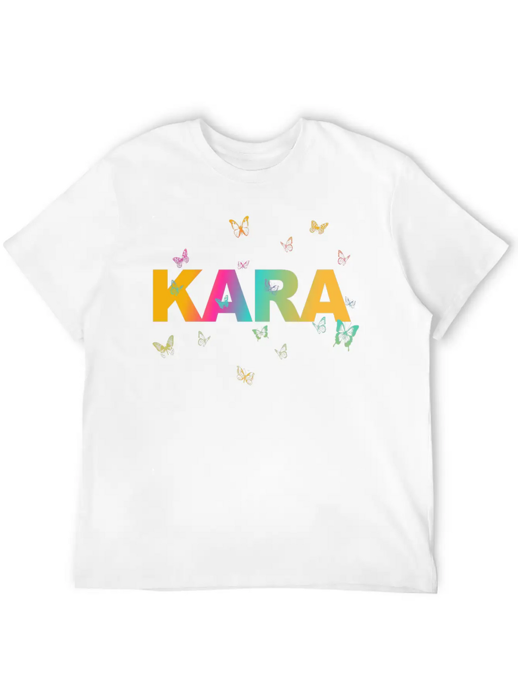 Kara - Beautiful Name With Cute Butterflies Breathable Soft Cotton T-Shirt – Timeless Casual Look