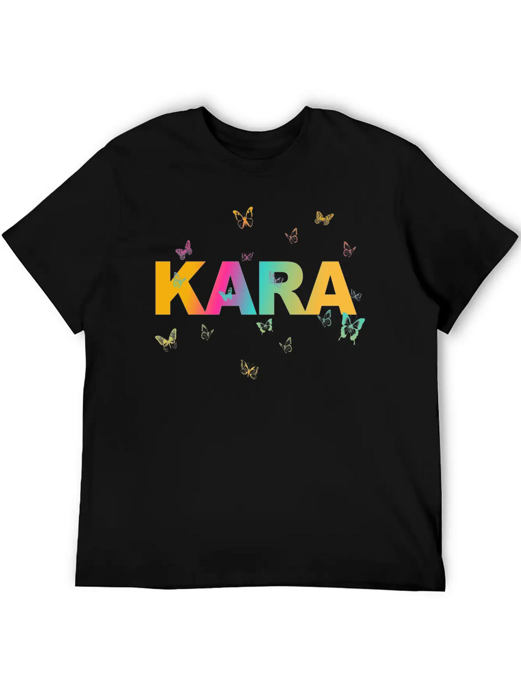 Kara - Beautiful Name With Cute Butterflies Breathable Soft Cotton T-Shirt – Timeless Casual Look