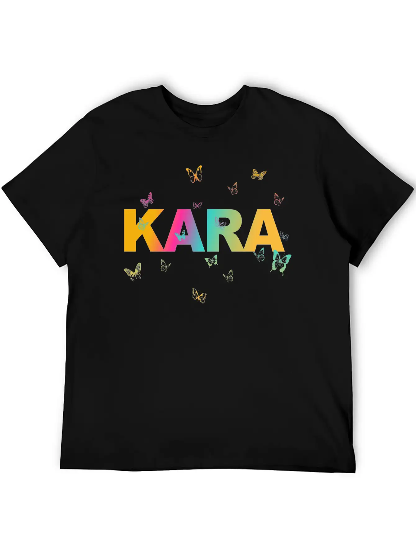 Kara - Beautiful Name With Cute Butterflies Breathable Soft Cotton T-Shirt – Timeless Casual Look