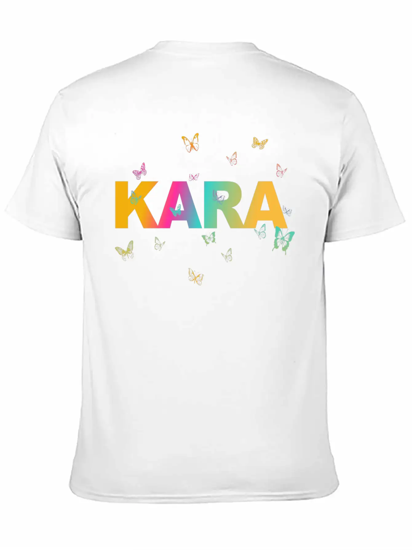 Kara - Beautiful Name With Cute Butterflies Breathable Soft Cotton T-Shirt – Timeless Casual Look