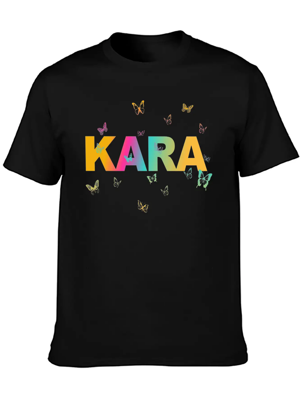 Kara - Beautiful Name With Cute Butterflies Breathable Soft Cotton T-Shirt – Timeless Casual Look