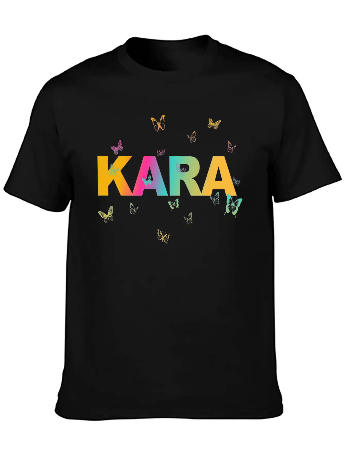 Kara - Beautiful Name With Cute Butterflies Breathable Soft Cotton T-Shirt – Timeless Casual Look
