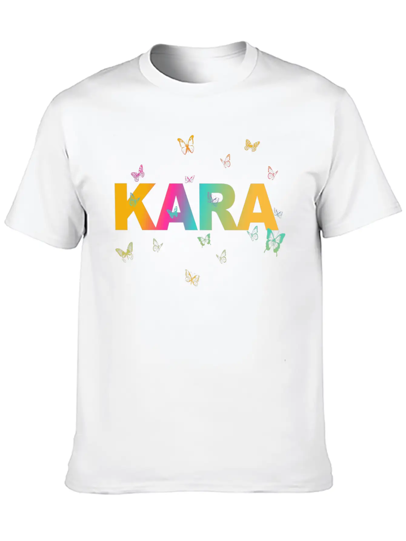 Kara - Beautiful Name With Cute Butterflies Breathable Soft Cotton T-Shirt – Timeless Casual Look