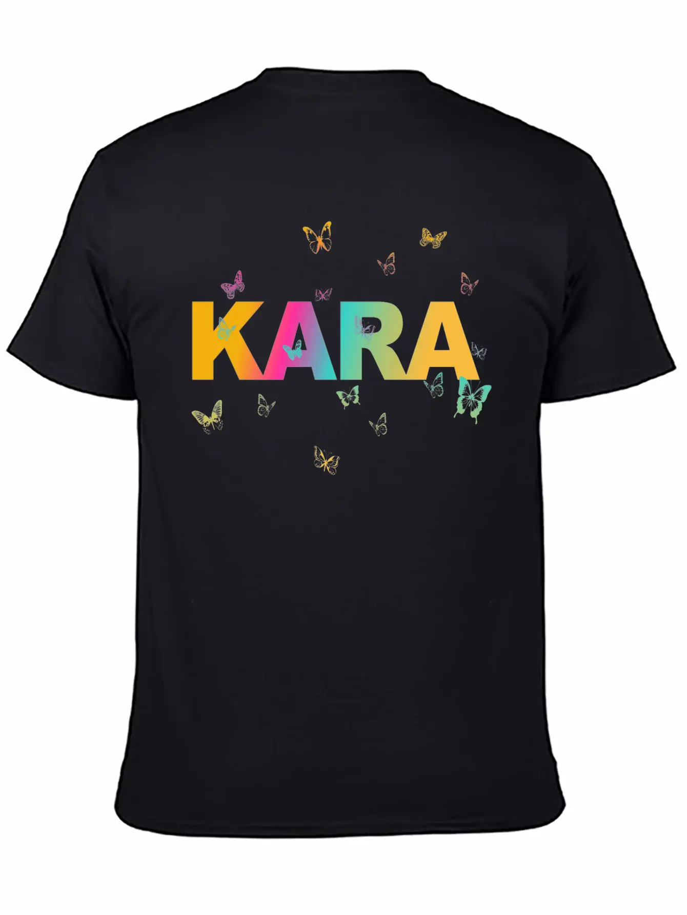 Kara - Beautiful Name With Cute Butterflies Breathable Soft Cotton T-Shirt – Timeless Casual Look