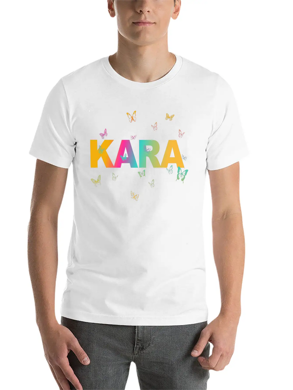 Kara - Beautiful Name With Cute Butterflies Breathable Soft Cotton T-Shirt – Timeless Casual Look