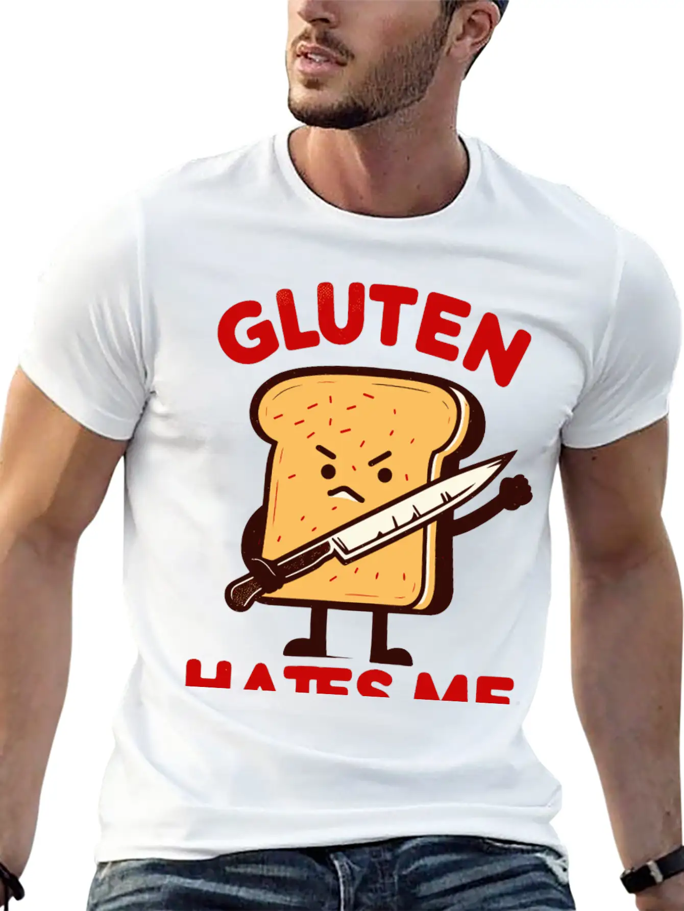 Kawaii Gluten Hates Me Unisex Short Sleeve Soft Cotton T-Shirt – Casual Everyday Wear