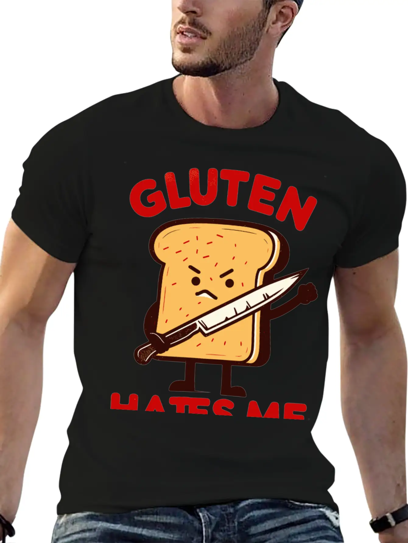 Kawaii Gluten Hates Me Unisex Short Sleeve Soft Cotton T-Shirt – Casual Everyday Wear