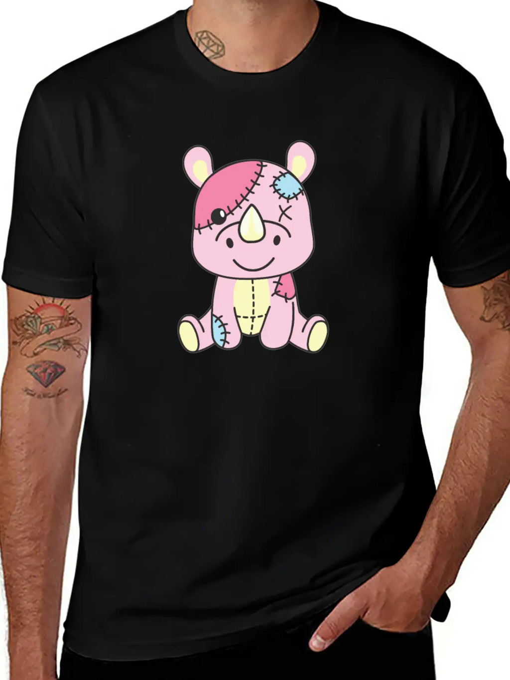 Kawaii Gothic Rhinoceros Pastel Gothic Goth Essential Cotton Tee For Daily Outfits – Unisex Style