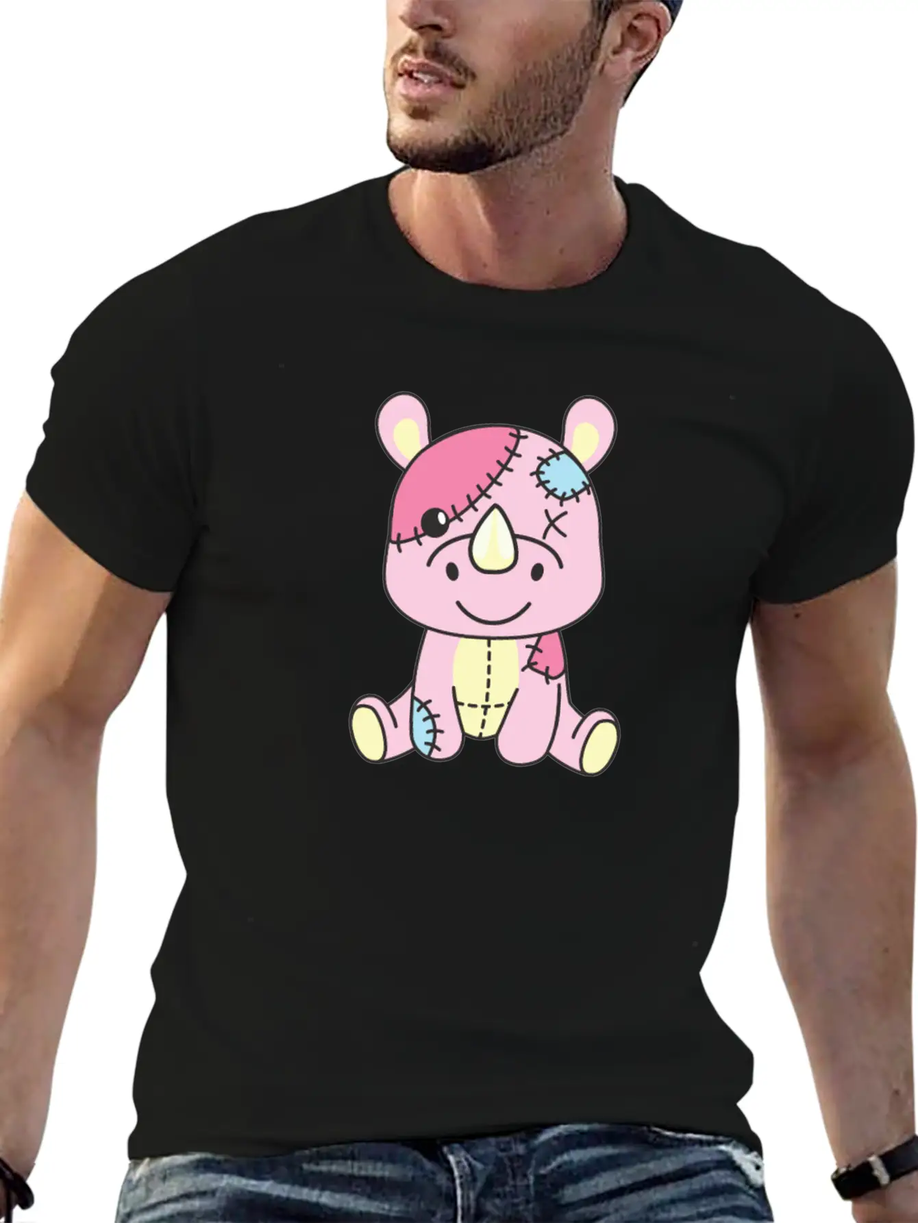 Kawaii Gothic Rhinoceros Pastel Gothic Goth Essential Cotton Tee For Daily Outfits – Unisex Style