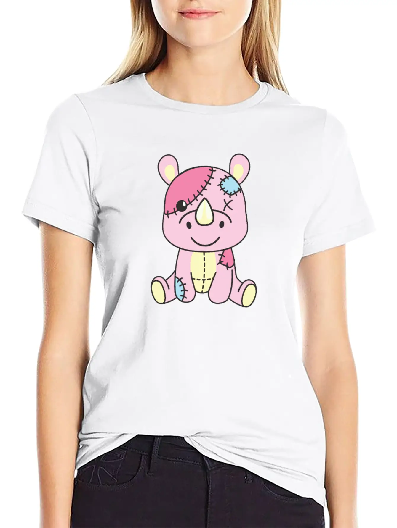 Kawaii Gothic Rhinoceros Pastel Gothic Goth Essential Cotton Tee For Daily Outfits – Unisex Style