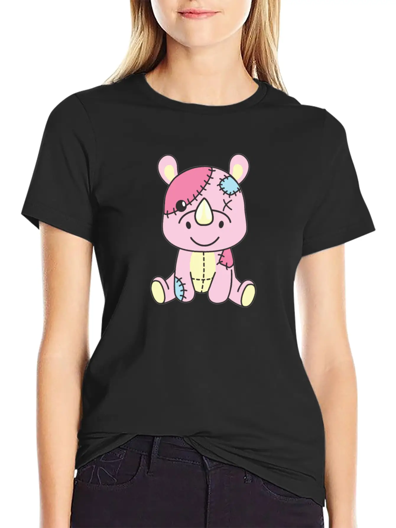 Kawaii Gothic Rhinoceros Pastel Gothic Goth Essential Cotton Tee For Daily Outfits – Unisex Style