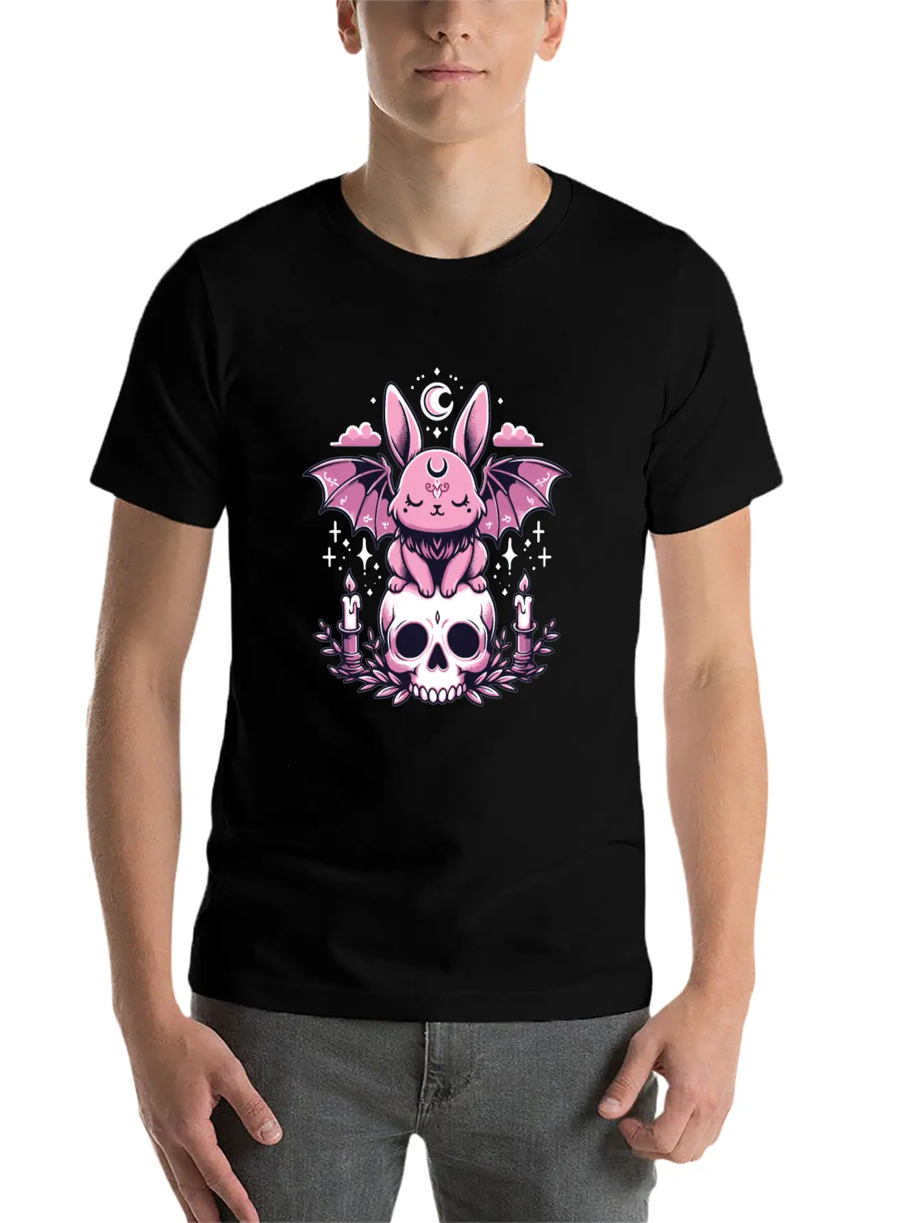 Kawaii Pastel Goth Cute Creepy Bunny Bat Unisex Casual T-Shirt – Clean Design For Daily Comfort