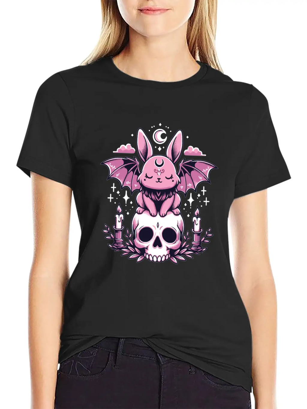 Kawaii Pastel Goth Cute Creepy Bunny Bat Unisex Casual T-Shirt – Clean Design For Daily Comfort