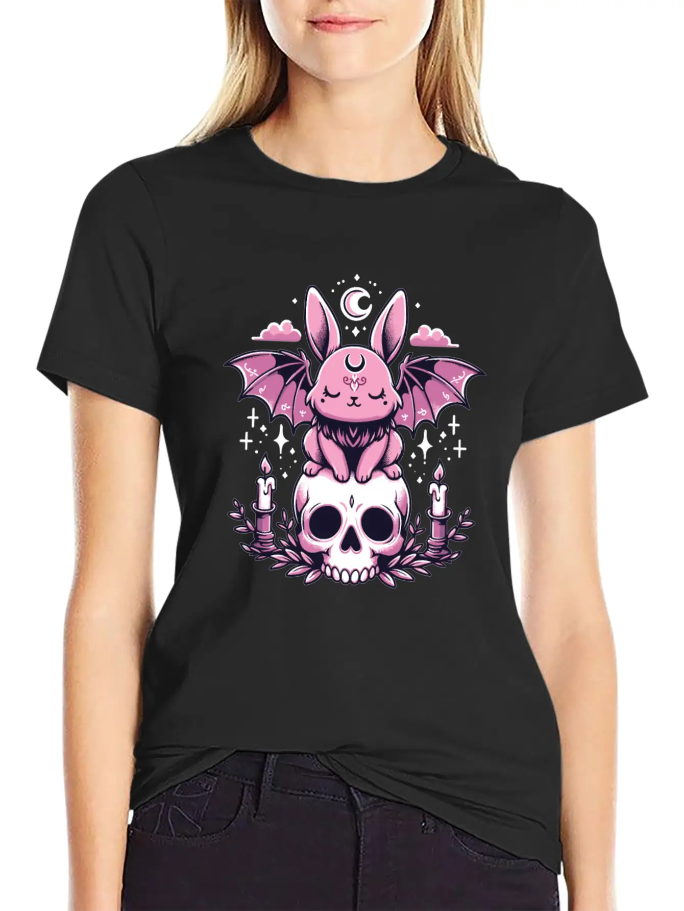 Kawaii Pastel Goth Cute Creepy Bunny Bat Unisex Casual T-Shirt – Clean Design For Daily Comfort