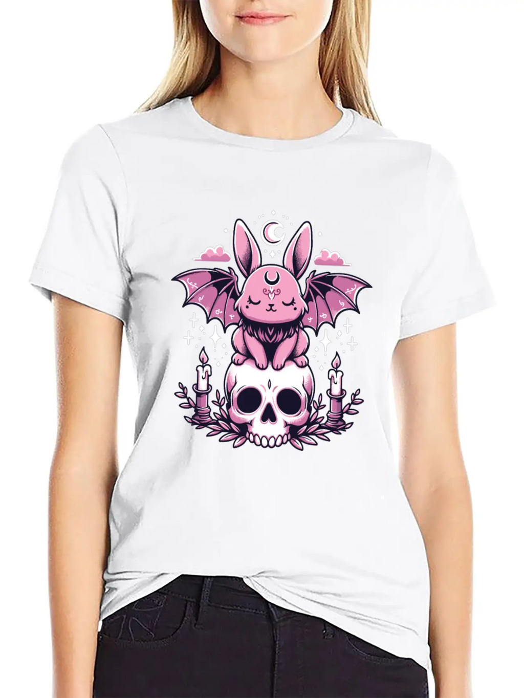Kawaii Pastel Goth Cute Creepy Bunny Bat Unisex Casual T-Shirt – Clean Design For Daily Comfort