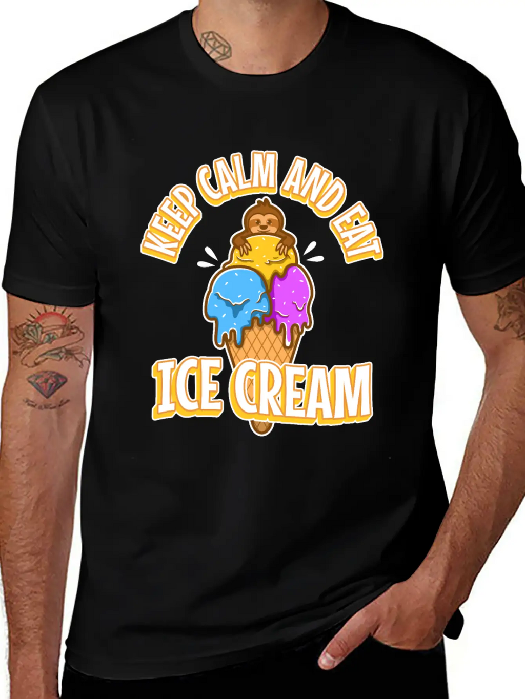 Keep Calm And Eat Ice Cream Essential Cotton Tee For Daily Outfits – Unisex Style