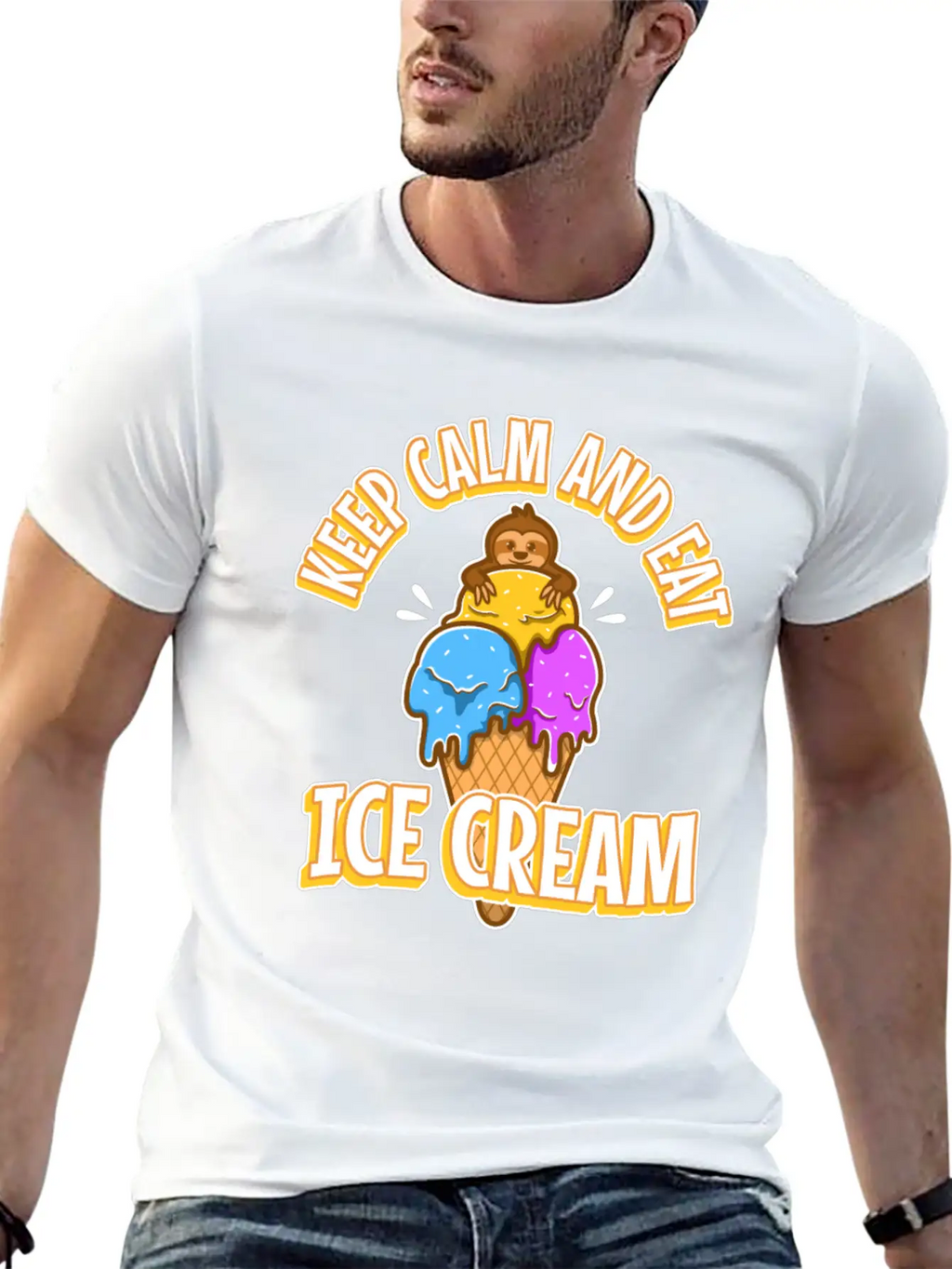 Keep Calm And Eat Ice Cream Essential Cotton Tee For Daily Outfits – Unisex Style