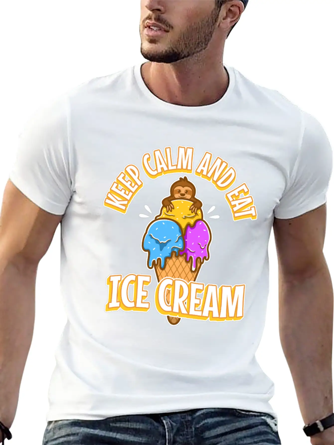 Keep Calm And Eat Ice Cream Essential Cotton Tee For Daily Outfits – Unisex Style
