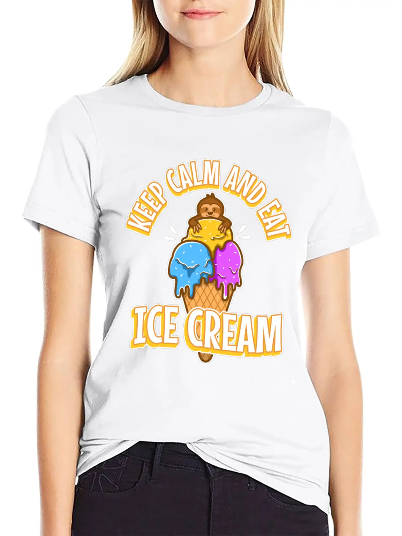 Keep Calm And Eat Ice Cream Essential Cotton Tee For Daily Outfits – Unisex Style