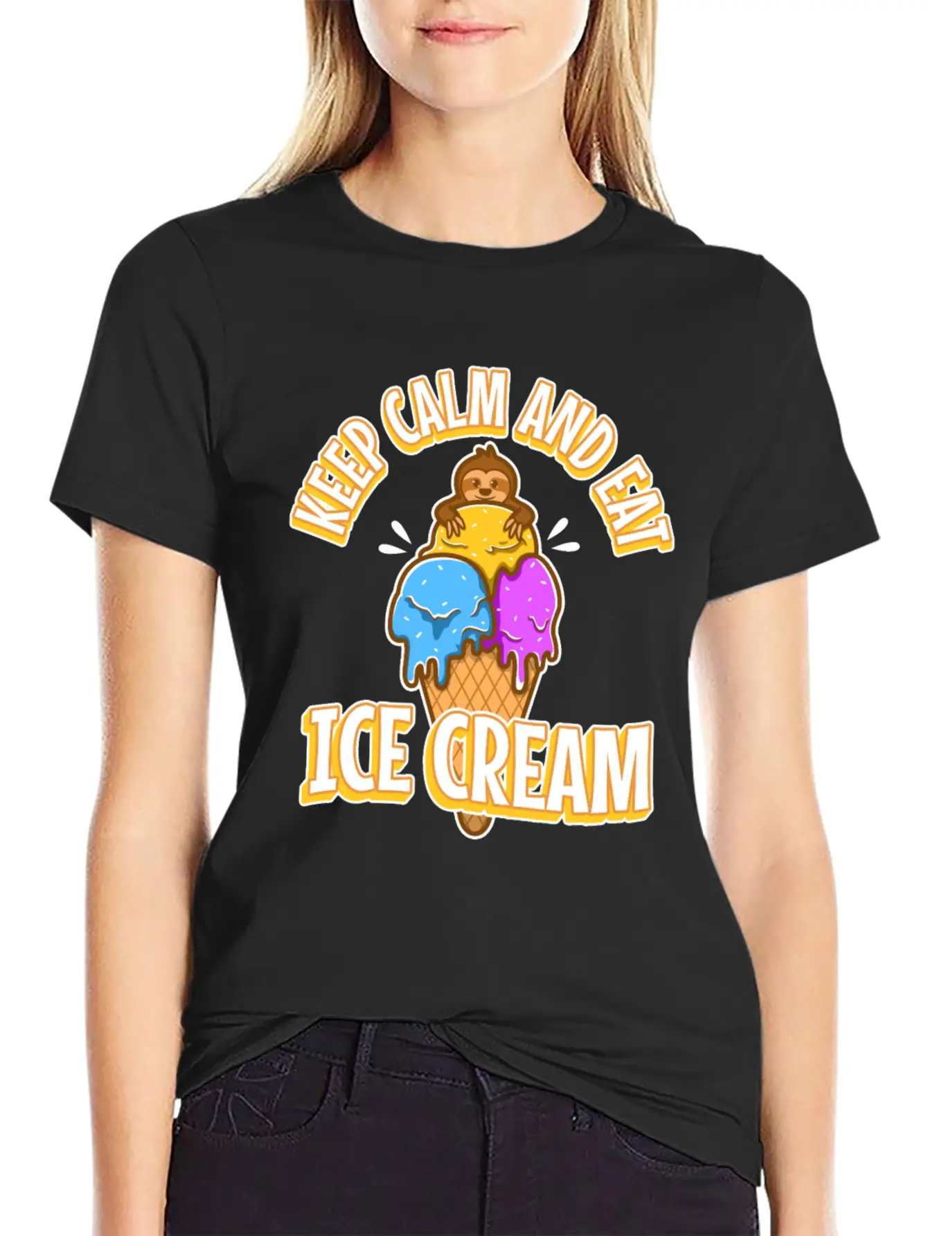 Keep Calm And Eat Ice Cream Essential Cotton Tee For Daily Outfits – Unisex Style