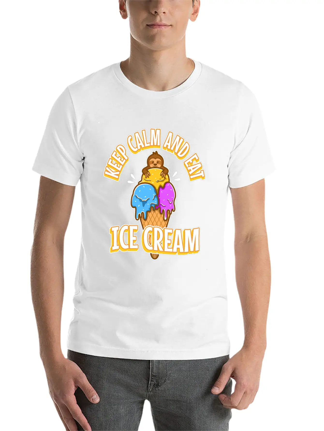 Keep Calm And Eat Ice Cream Essential Cotton Tee For Daily Outfits – Unisex Style