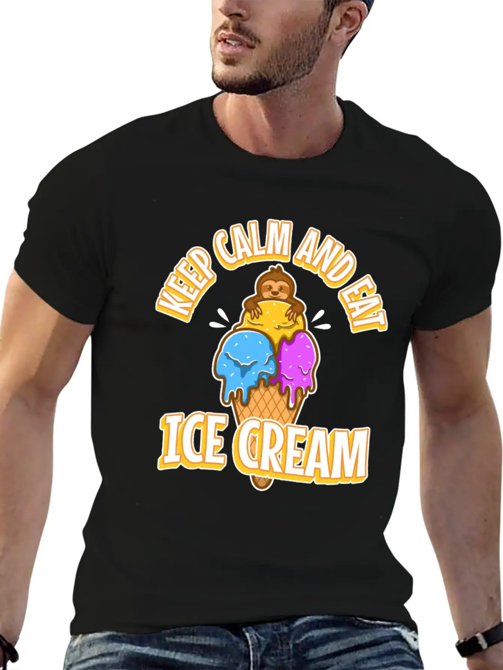 Keep Calm And Eat Ice Cream Essential Cotton Tee For Daily Outfits – Unisex Style
