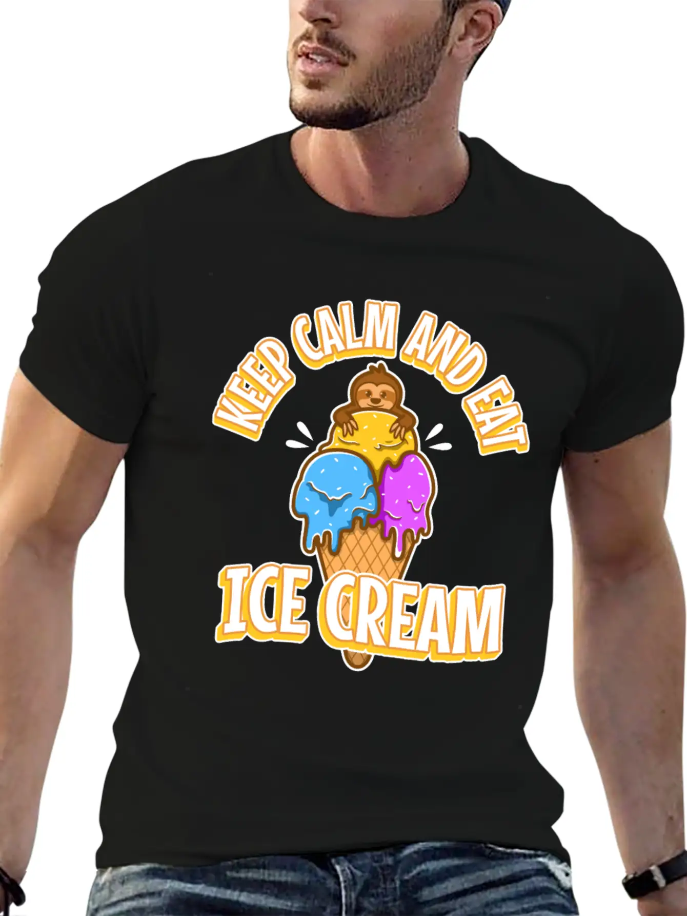 Keep Calm And Eat Ice Cream Essential Cotton Tee For Daily Outfits – Unisex Style