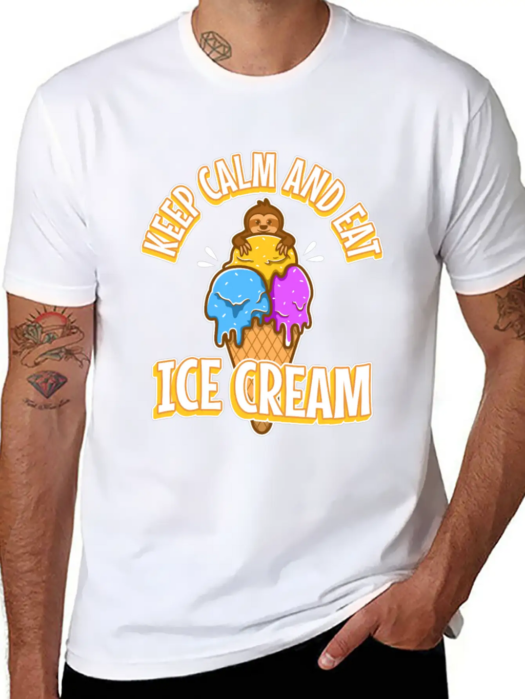 Keep Calm And Eat Ice Cream Essential Cotton Tee For Daily Outfits – Unisex Style