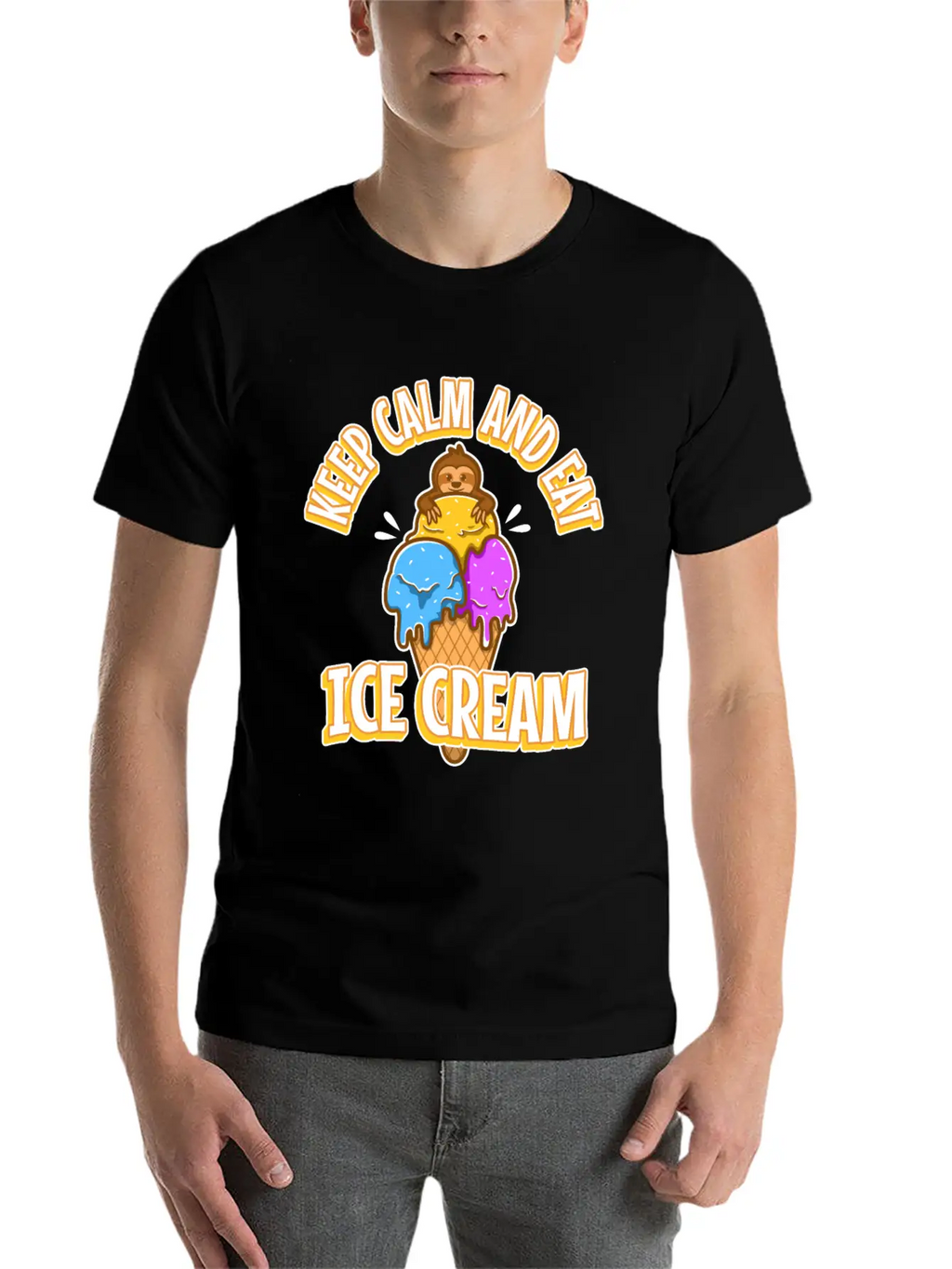 Keep Calm And Eat Ice Cream Essential Cotton Tee For Daily Outfits – Unisex Style