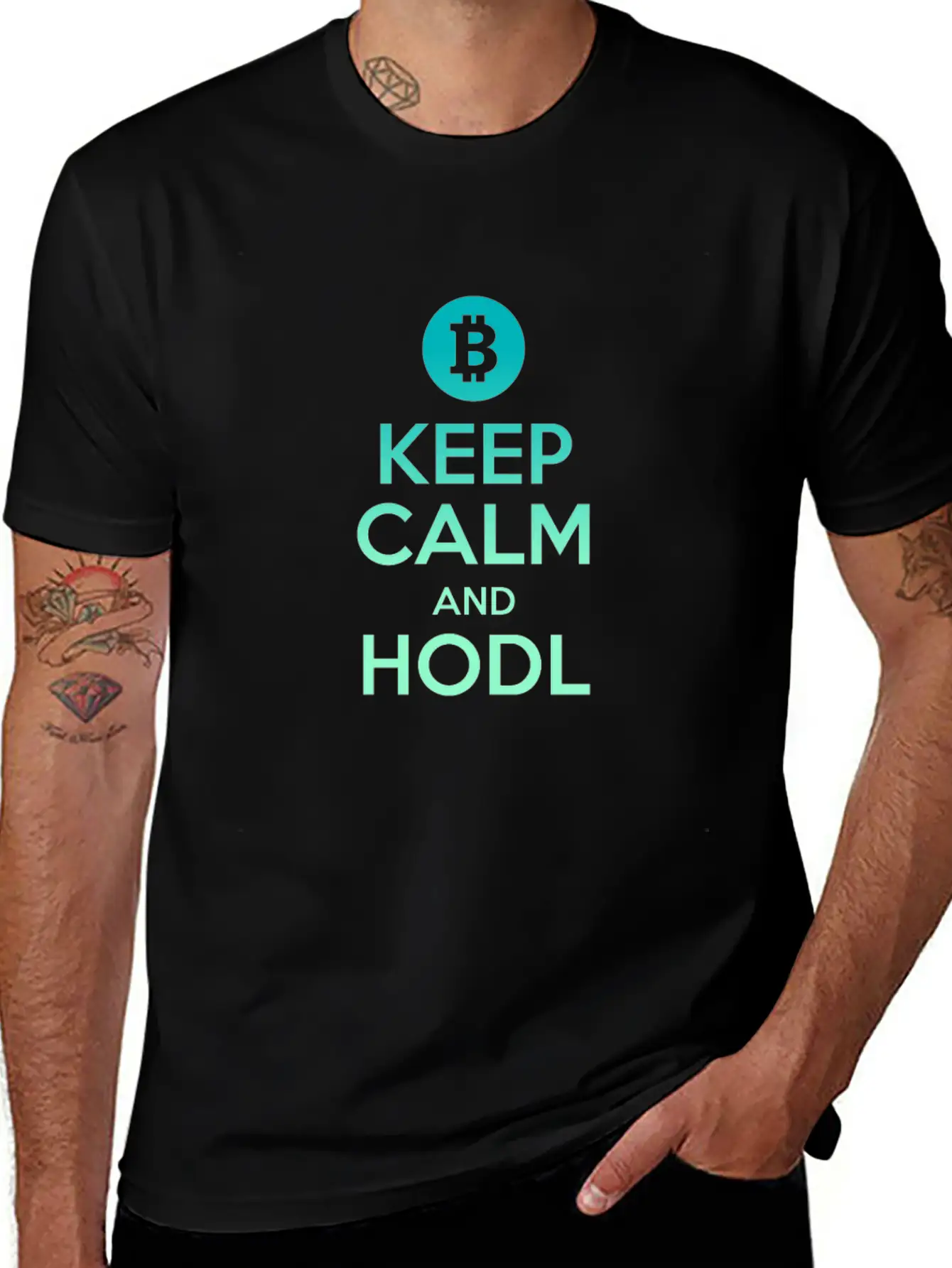 Keep Calm And HODL - Bitcoin, Cryptos, Hodlers Unisex Short Sleeve Soft Cotton T-Shirt – Casual Everyday Wear