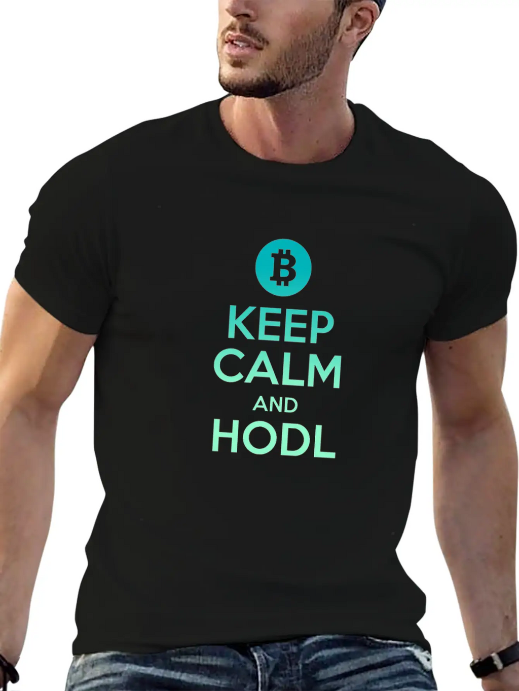 Keep Calm And HODL - Bitcoin, Cryptos, Hodlers Unisex Short Sleeve Soft Cotton T-Shirt – Casual Everyday Wear