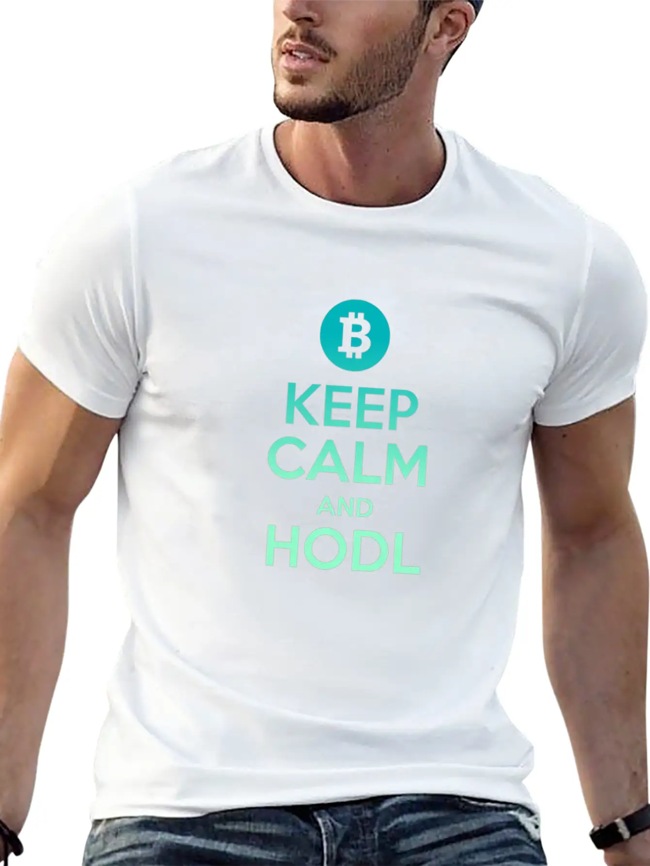 Keep Calm And HODL - Bitcoin, Cryptos, Hodlers Unisex Short Sleeve Soft Cotton T-Shirt – Casual Everyday Wear