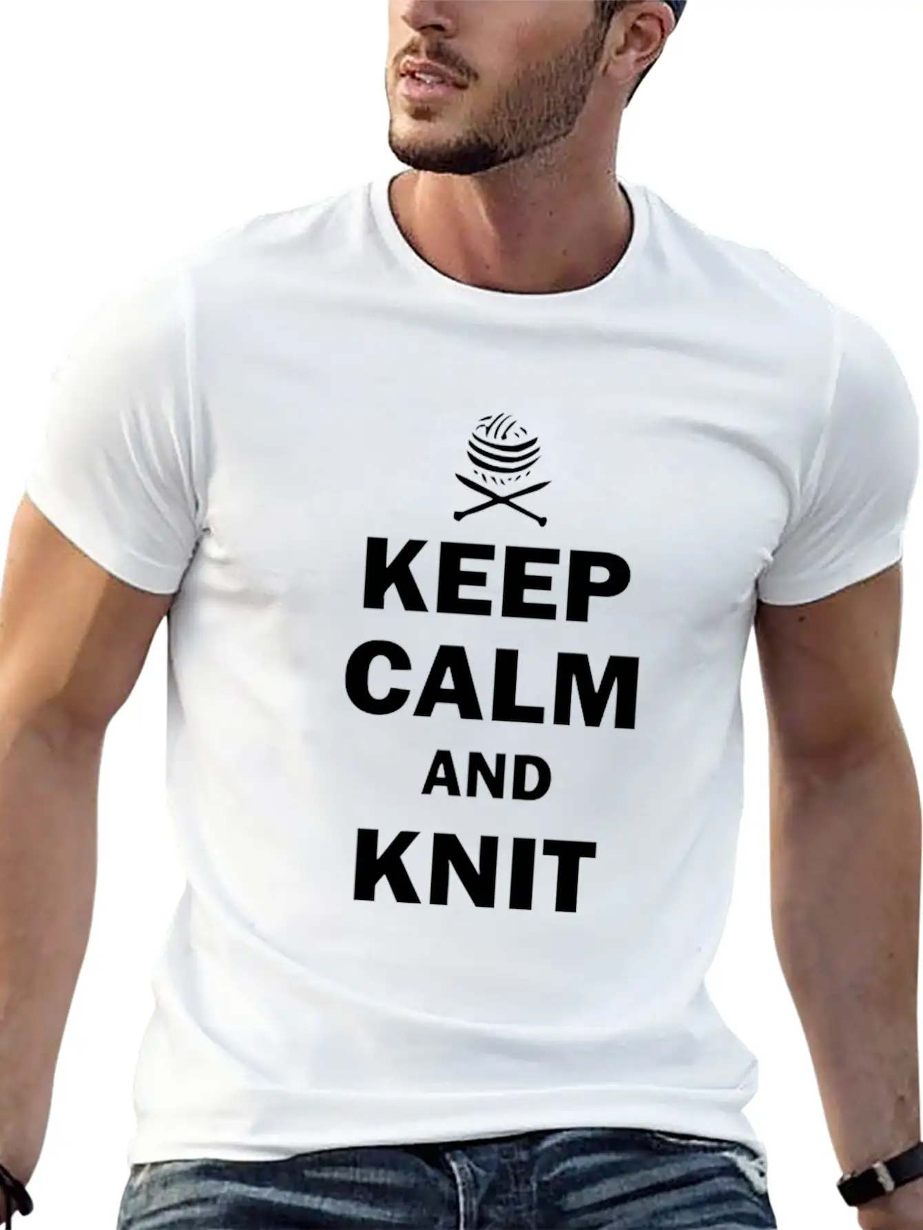 Keep Calm And Knit On Stylish Everyday T-Shirt – Unisex Basic Cotton Tee
