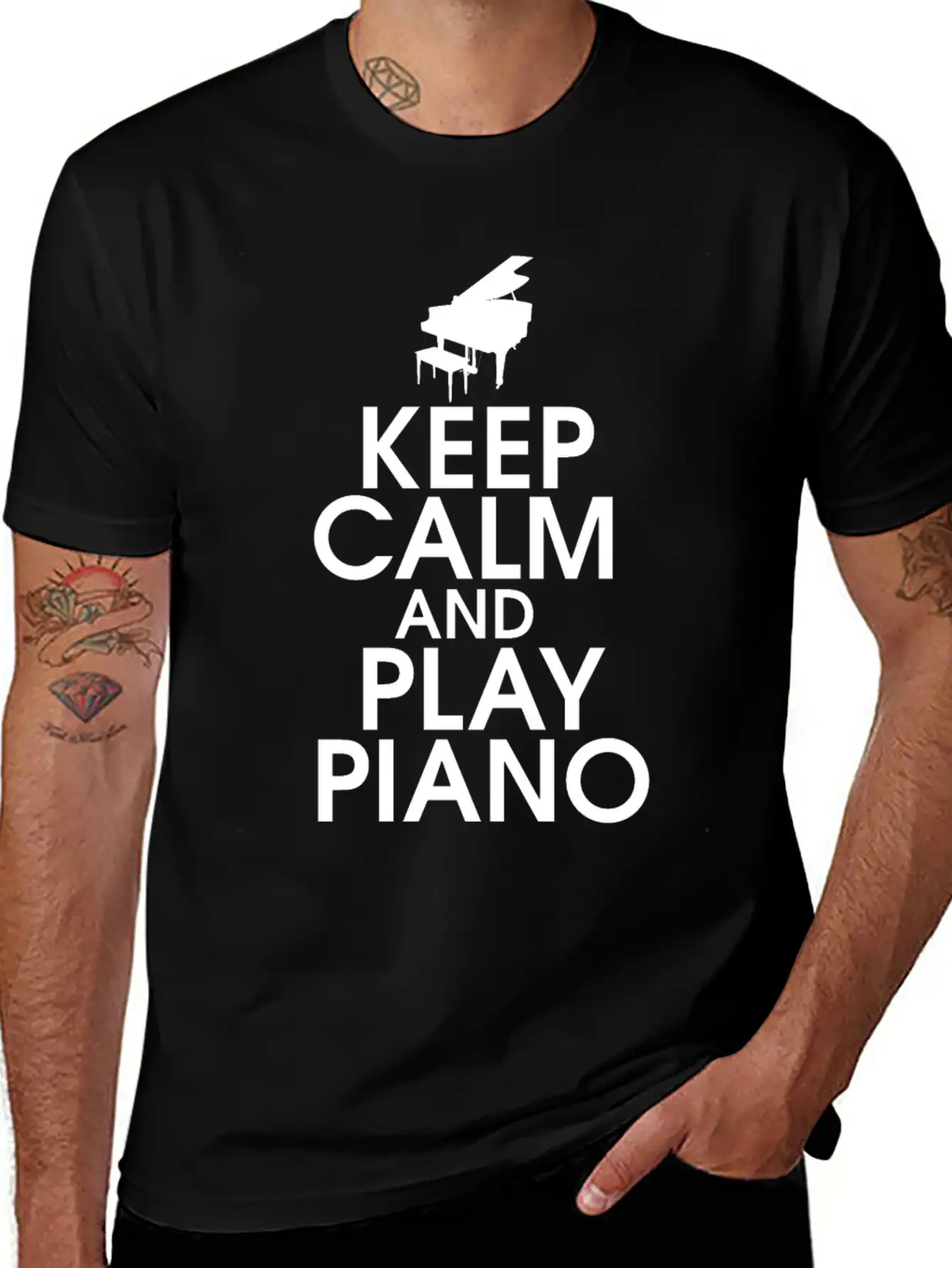 Keep Calm And Play Piano Gift Klavier Keyboard Breathable Soft Cotton T-Shirt – Timeless Casual Look