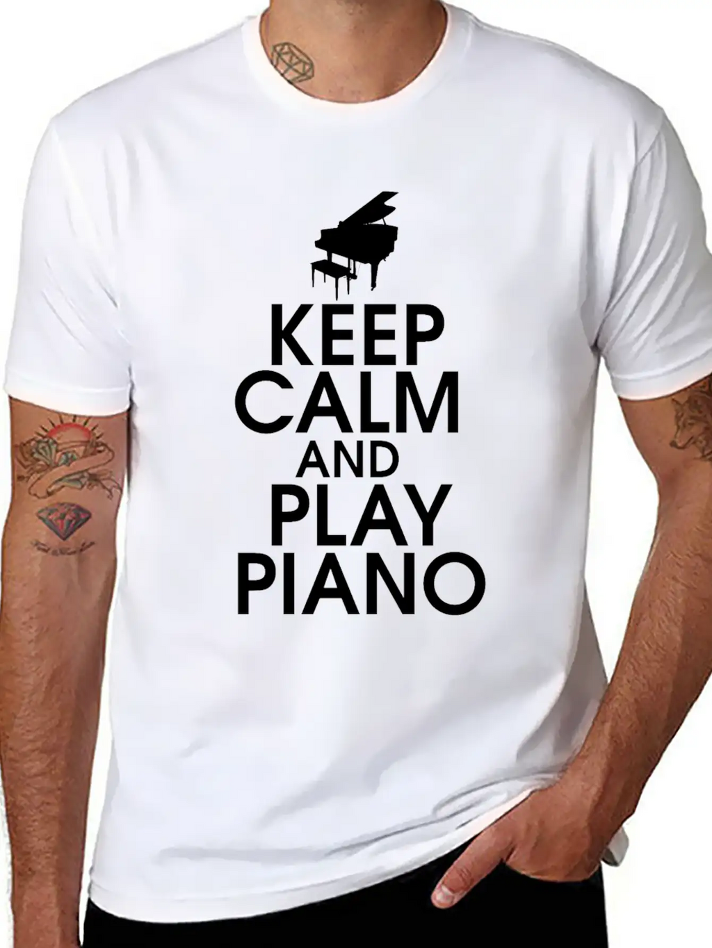 Keep Calm And Play Piano Gift Klavier Keyboard Breathable Soft Cotton T-Shirt – Timeless Casual Look