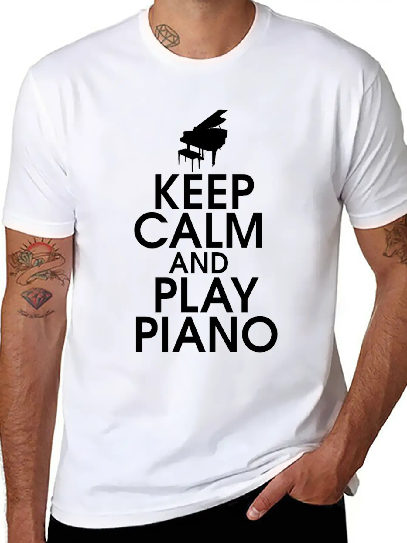 Keep Calm And Play Piano Gift Klavier Keyboard Breathable Soft Cotton T-Shirt – Timeless Casual Look