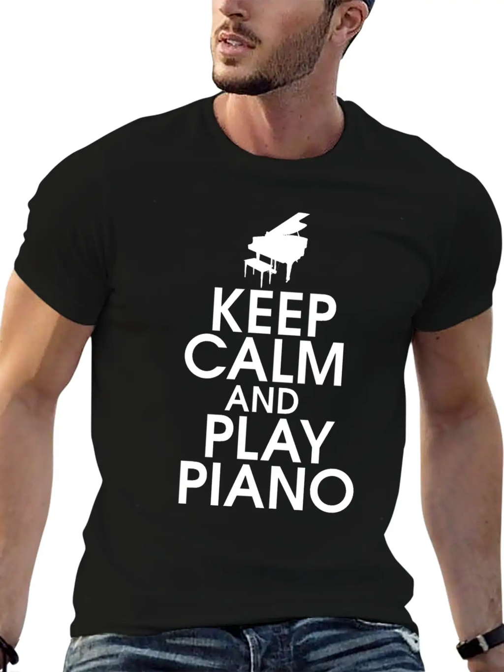 Keep Calm And Play Piano Gift Klavier Keyboard Breathable Soft Cotton T-Shirt – Timeless Casual Look